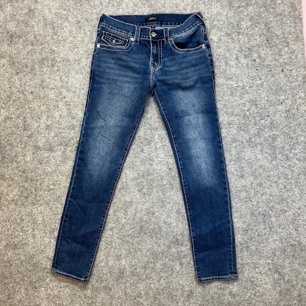 True Religion Rocco Big T Flap Pocket Jeans M Size 30 Contrast Stitch Horseshoe